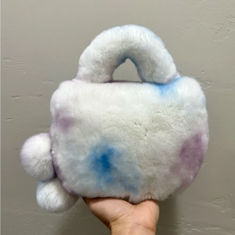 Stunning Real Rex Rabbit Fur Handmade Top Handle Bag &  Fur Balls Bag Charm